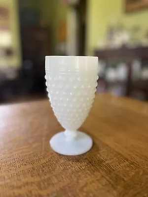 Anchor Hocking White Milk Glass Hobnail Dash Ladder Goblet Water Glass 5 1/2 In • $8