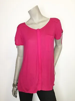 C Keer Anthropologie Small Pink Hidden Button Front Short Sleeve Top Shirt • $16.99