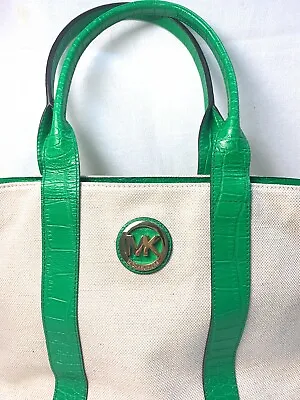 Michael Kors Tote Medium Canvas Fulton Ecru/Palm Shoulder Bag Purse Handbag NWT • $89.99