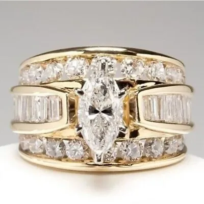 Marquise Cut Lab Created Diamond Woman's Wedding Ring 14k Yellow Gold Plated • $142.99