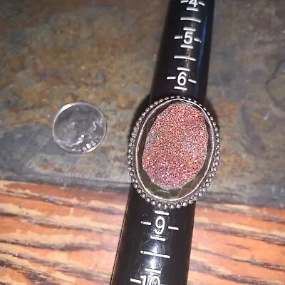 CL - Sterling Silver 925 Pink Rare Color Druzy HUGE Ring Size 7.5 Adjust • $24.99