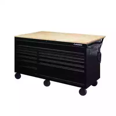 Husky Mobile Workbench 62 Wx36 D 12-Drawer Black W/ Full Length Fold Up Wood Top • $1504.65