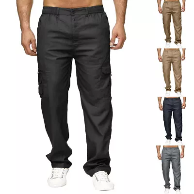 Mens Elasticated Waist Cargo Pants Casual Work Combat Joggings Trousers Bottoms • $24.89