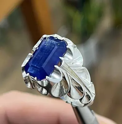 Natural Blue Sapphire Gemstone With 925 Sterling Silver Ring Men's Ring • $68.79