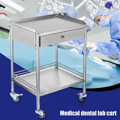 Dental Medical Cart Stainless Steel Mobile Rolling Cart  Trolley Single Drawer • $145.35