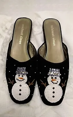 Michael Simon Holiday Bead & Fabric Snowman Slip On Slide Shoes Women's Size 9M • $19.99