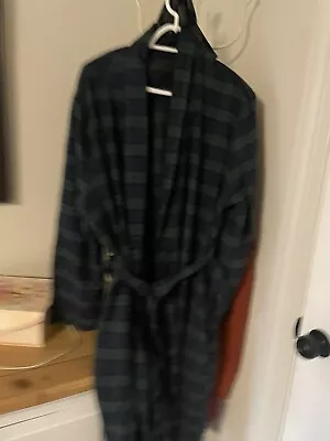 Club Room Men Pajama Green Soft Plaid Fleece Robe Lounge Sleepwear One Size • $10