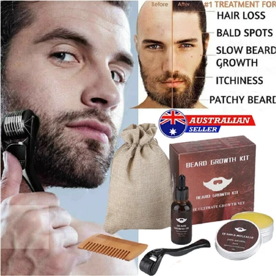 $17.94 • Buy Beard Mustache Growth Kit Beard Comb Brush Balm Hair Growth Oil Derma Roller AU