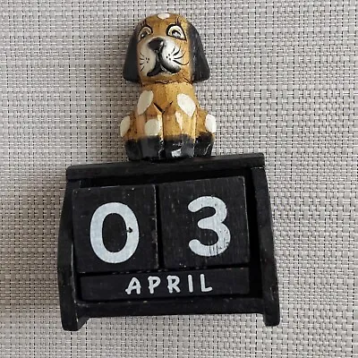 £6.50 • Buy Wooden Carved Dog Perpetual Desktop Calendar - Decorative Ornament For Kids Room