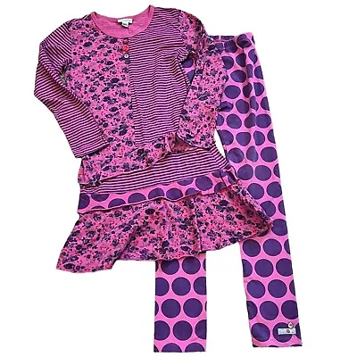 Naartjie Girls Vintage XXXL 9 Pink Purple Polka Dot Dress & Leggings Outfit Set • $30