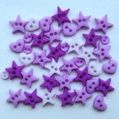 PURPLE SHAPES - MICRO MINI Hearts Stars Round Dress It Up Quilting Craft Buttons • £2.75