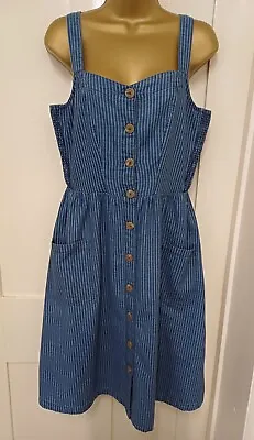 £12 • Buy Fat Face  Dress Size  UK 12 Button Up Knee Length Striped Pattern Denim Blue