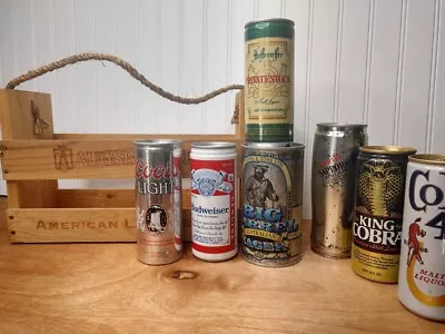 Vintage AUGSBURGER American Lager Beer  WOODEN Case Crate Box W/ Asst EMPTY Cans • $10