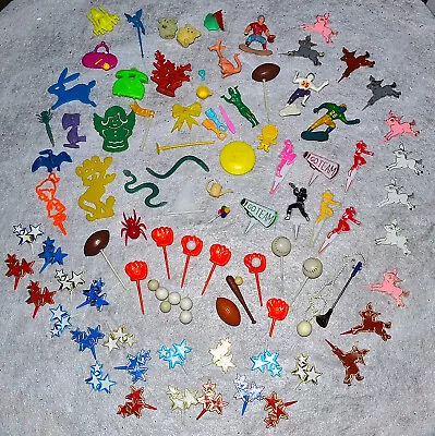 Vintage 75 Plastic Cake Picks Cupcake Picks Assorted Themes Cake Toppers • $12