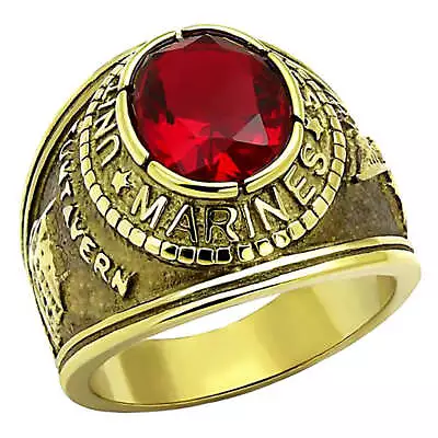 Marines G: Mens US Marine Corps 316L Steel IP 14K Gold Ring • $27.99