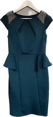 £7.99 • Buy Dorothy Perkins Teal Peplum Shift Dress With Shoulder Embellishment UK 8 Party