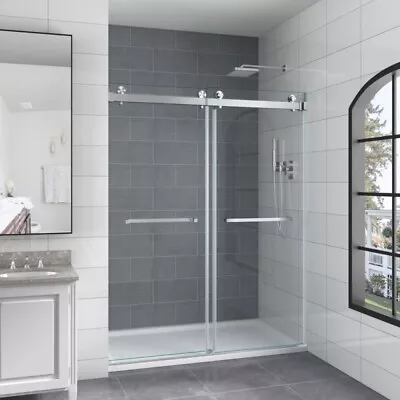 Double Sliding Frameless Shower Door Polished Chrome With 3/8 In Temp Glass • $640