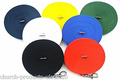 Long Dog Training Lead Leash 1m 2.5m 5m 10m 15m 25 Metres 7 Colours 25mm Webbing • £3.95