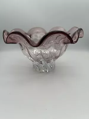 SHANNON CRYSTAL DESIGNS OF IRELAND Lavender Amethyst To Clear Ruffled Rim Bowl • $27.99