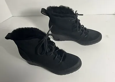 UGG Women's Bridgit Black Waterproof Wedge Heel Ankle Boots Suede Size 7 1103822 • $89.99