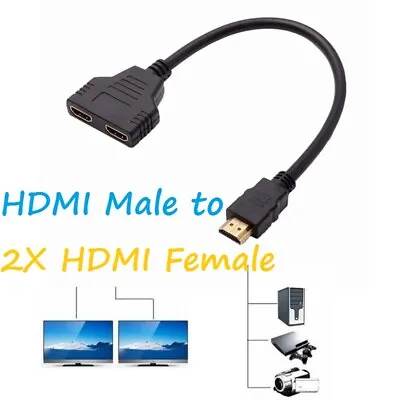 HDMI Male To Dual Twin HDMI Female 1 To 2 Way Splitter Adapter Cable For HD TV • £3.48