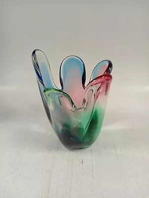 3 Colour Glass Multi Shade Vase Unique Rare Green Blue Pink  • £9.99