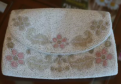 Antique : Hand Made In France Beaded Hand Bag With Pastel Colors • $34.99