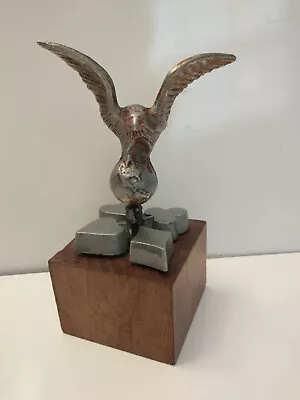 Vintage Metal Eagle Ornament On Globe On Wood Block • $49.99