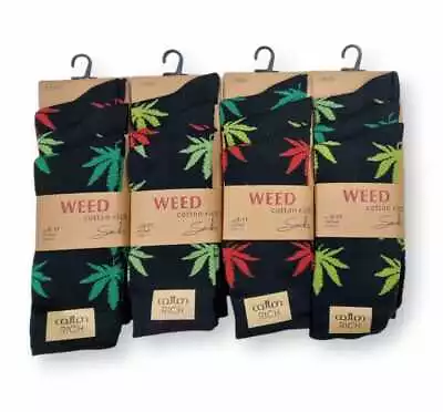 Mens Weed Leaf Print Cotton Rich Socks Cannabis Ganja Marijuana Adults Fashion • £7.99