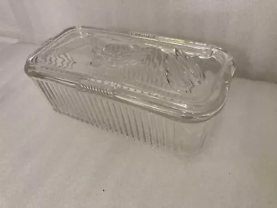 Vintage Federal Glass Ribbed Clear Rectangle Refrigerator Dish W/ Vegetables Lid • $15