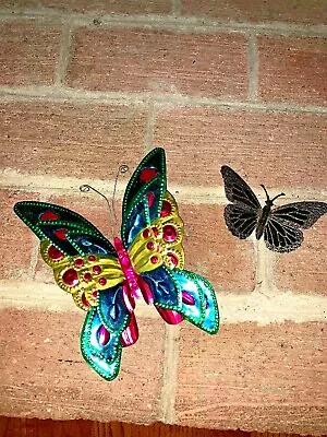 7.5” 4” Metal Brass Color Wing RAINBOW MONARCH SWALLOWTAIL Butterfly Lot Of 2 • $23