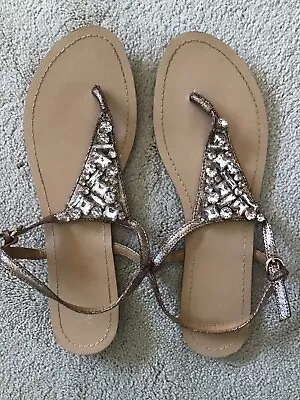 DB Studio David's Bridal Women's Flat T-Strap Thong Sandals Size 11 Copper Color • $8