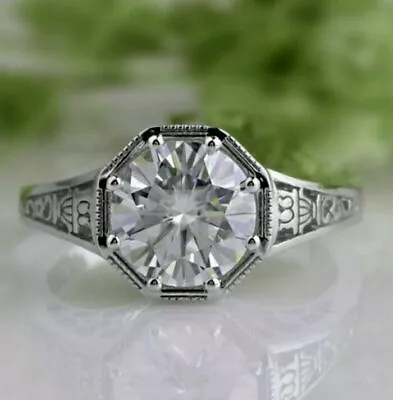 Octagon Vintage Wedding Fine Ring 14K White Gold Plated 1.9 Ct Cubic Zirconia • $99.99