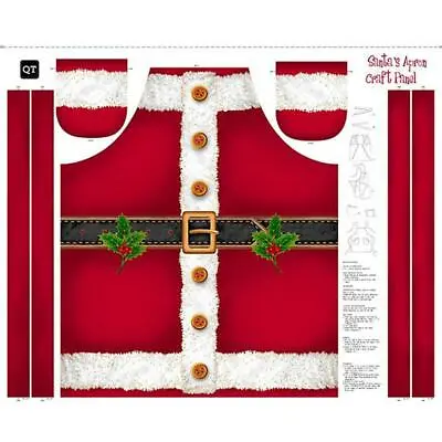 Santa's Christmas Apron Fabric Gold Accented Project Panel Cotton QT 35  Panel • $13.50