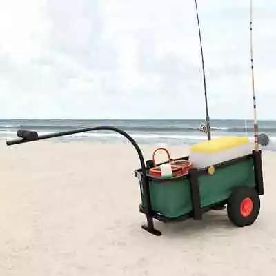 Fishing Trolley Beach Trolley Cart Camping Wagon For Sand Black Steel VidaXL • $164.99