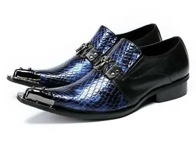 Mens Metal Toe Leather Party Dress Leather Club Pointed Toe Formal Shoes Retro • £99.59