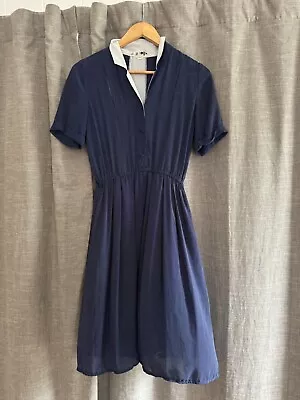 VINTAGE TRUE BORN Blue & White Spotted Dress - 8 - 10 • $11.99