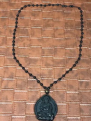 Carved Black Obsidian Beaded Medicine Buddha Meditation Necklace MINT CONDITION • $1.25