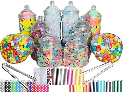 10 Plastic Sweet Jars 5 Styles 2 Tongs 50 100 Bags For Truly Sweet Candy Buffet • £15.49