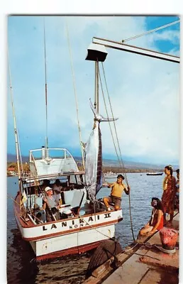 Marlin Fishing Boat W Trophy Fish KAILUA-KONA~Chrome Postcard Ki'i Hawaii -HC • $6.45