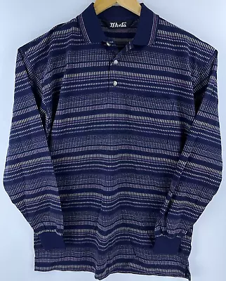 Vintage D'avila Mens Polo Shirt Long Sleeve Geometric Stripes Pocket • $17.94
