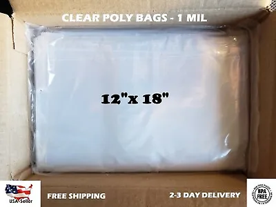 12x18  Clear Poly Bags Lay-Flat Open Top End 1-Mil Ml Case LDPE Plastic T-Shirt • $0.99