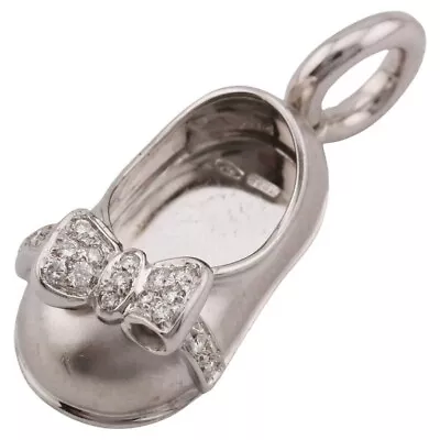 Aaron Basha Diamond 18K White Gold Baby Girl Shoe With Diamond Bow Charm Pendant • $1100