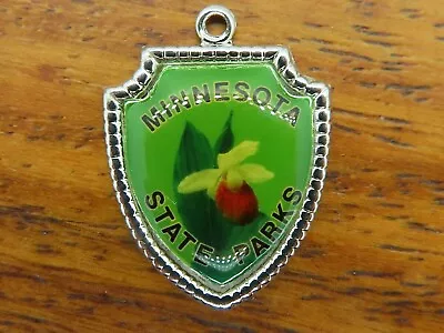 Vintage Silver MINNESOTA STATE PARKS SHOWY LADY'S SLIPPER SHIELD Charm 52-4 • $16.95