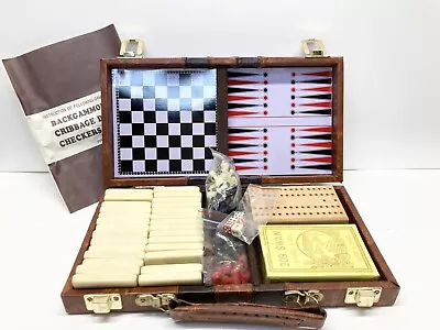 Travel Game Set 6 In 1 Dominos Chess Checkers Backgammon Cribbage Carry Case • $12.99