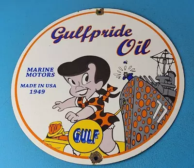 Vintage Gulf Pride Oil Gasoline Porcelain Gas Service Station Pump Plate Sign • $145.47