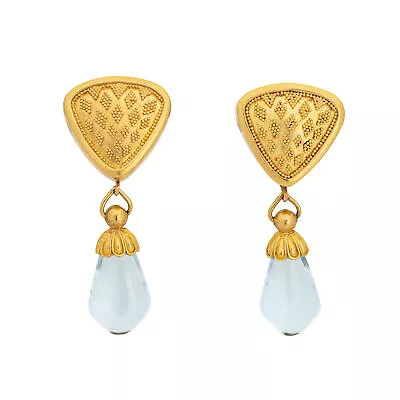 Maija Neimanis Aquamarine Earrings Estate 22k 18k Yellow Gold Drops Fine Jewelry • $5485