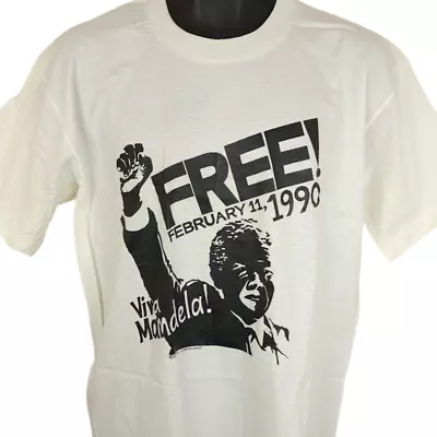 Free Nelson Mandela T Shirt Vintage 90s 1990 February 11 Size Large DEADSTOCK • $179.99