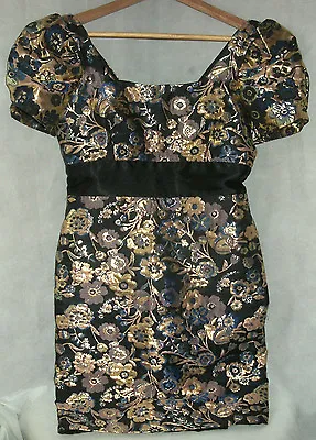 Kate Fearnley Boutique Gold Metallic Floral Party Prom Evening Dress UK 12 • £9.99