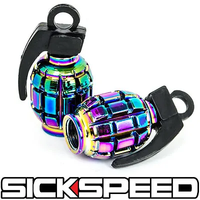 2 Neo Chrome Anodized Grenade Valve Stem Cap Kit/set For Motorcycle Tires M8 • $9.88